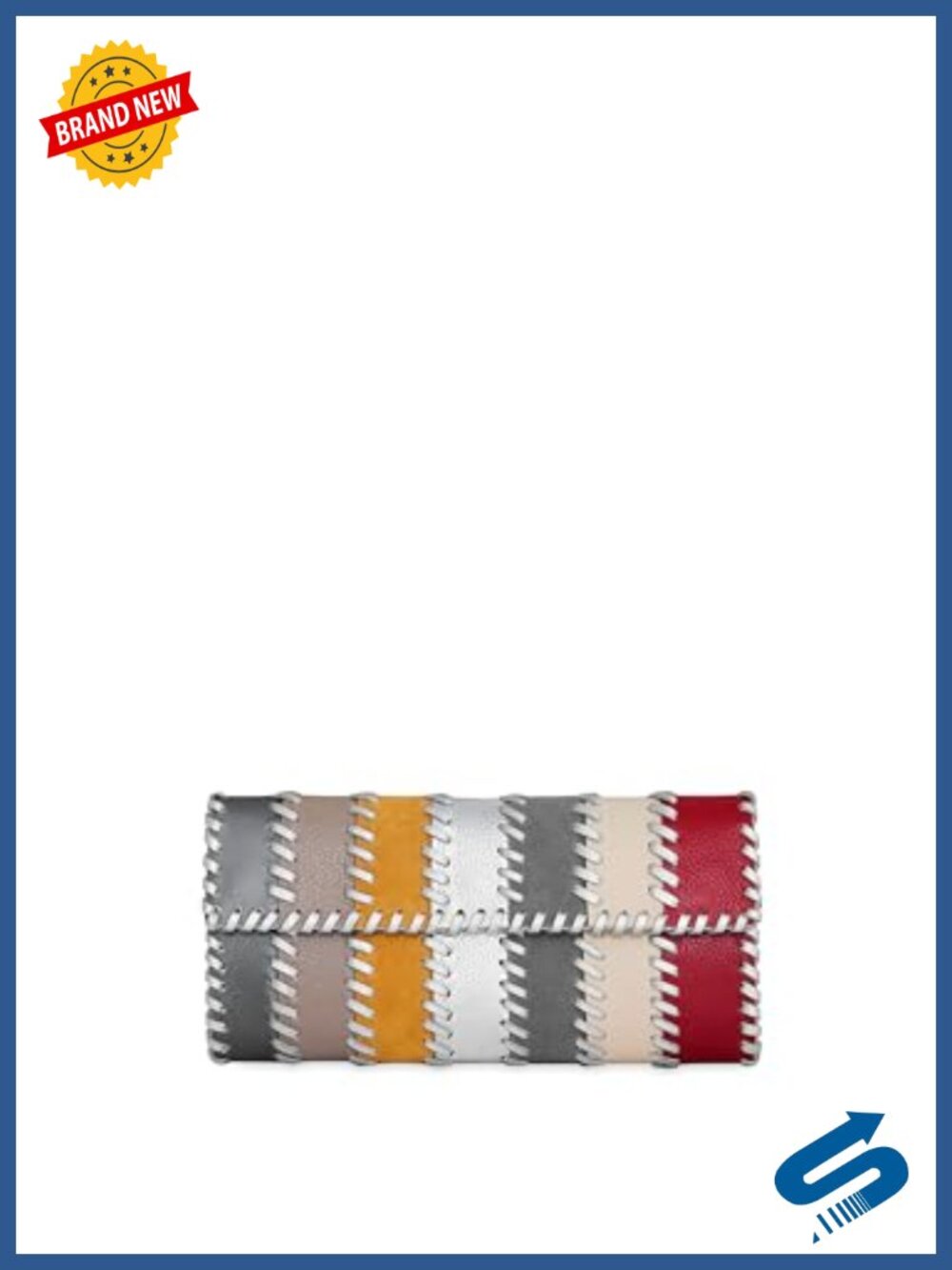Genuine Leather Patchwork Clutch Evening Bag Magnetic Snap